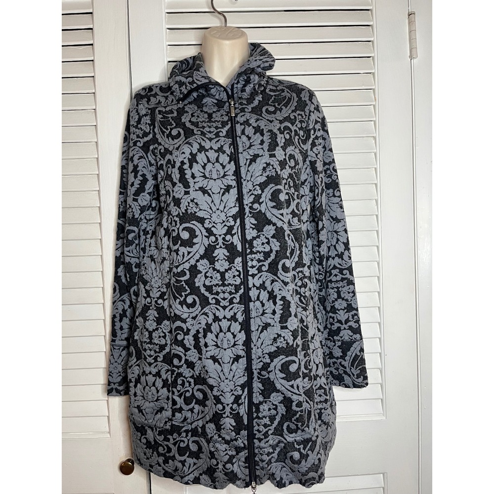 Soma Live Lounge Wear Damask Jacquard Zip Up Jacket Grey Black Medium